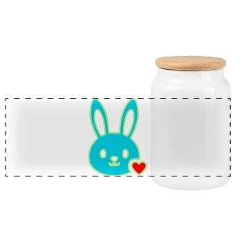 Neon Hase Kopf Herz Y2K Cute Vektor - Panorama Keksdose mit Holzdeckel - Weiß - Vorne