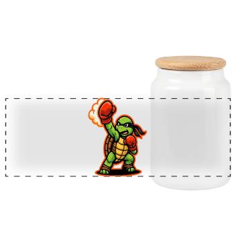 Boxing Turtle Fighter Power Punch Maskottchen - Panorama Keksdose mit Holzdeckel - Weiß - Vorne