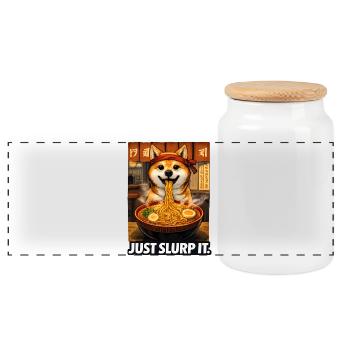 Shiba Ramen Just Slurp It - Panorama Keksdose mit Holzdeckel - Weiß - Vorne