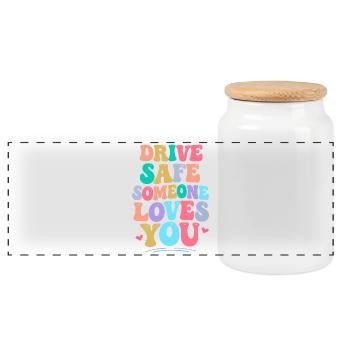 Drive carefully, someone loves you - Panoramic Cookie Jar with Wooden Lid - white - Front