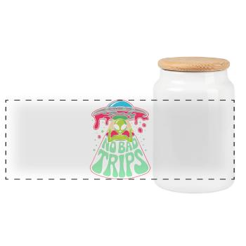 No Bad Trips Alien UFO Psychedelic Retro Art - Panoramic Cookie Jar with Wooden Lid - white - Front