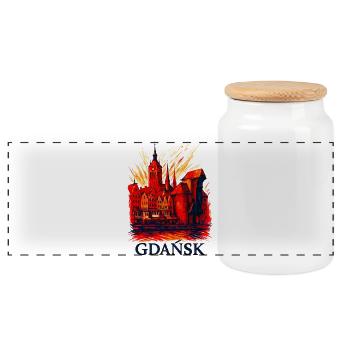 Gdansk Gdańsk City Motif Silhouette Poland Gift - Panoramic Cookie Jar with Wooden Lid - white - Front