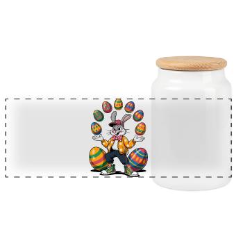Easter bunny with colorful eggs and hoodie - Panoramic Cookie Jar with Wooden Lid - white - Front