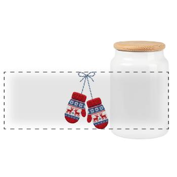 Christmas mittens in embroidered look (printed) - Panoramic Cookie Jar with Wooden Lid - white - Front