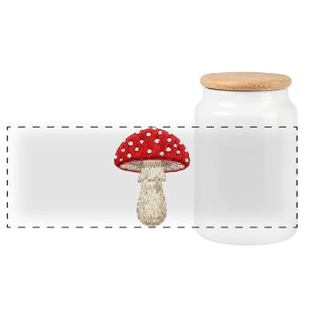 Mushroom red-white in embroidered look (printed) - Panoramic Cookie Jar with Wooden Lid - white - Front