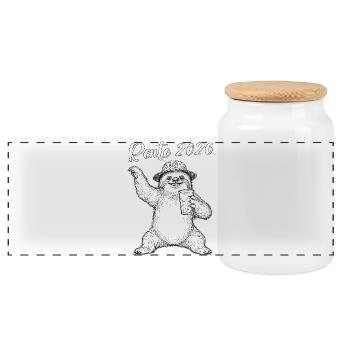 Sloth 2026 Sloth Retiree Lazy Colleague - Panoramic Cookie Jar with Wooden Lid - white - Front