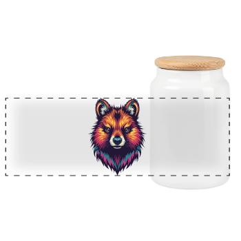 Colored Quokka Portrait - Panoramic Cookie Jar with Wooden Lid - white - Front