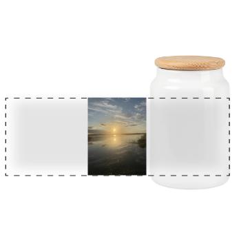 Sunset at Pacific Lake - Panoramic Cookie Jar with Wooden Lid - white - Front
