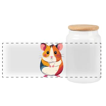 süßer kleiner bunter Hamster Patchwork Motiv - Panorama Keksdose mit Holzdeckel - Weiß - Vorne