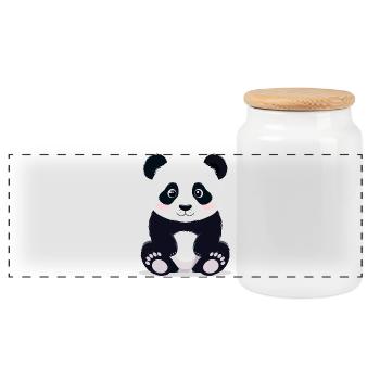 Sitting cuddly panda little cute panda bear - Panoramic Cookie Jar with Wooden Lid - white - Front