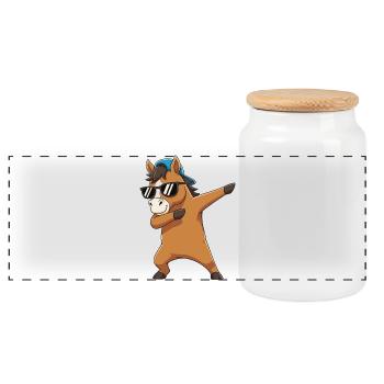 Dessin animé de lunettes de soleil de cheval à faire du dabing - Boîte à biscuits avec couvercle en bois - blanc - Devant