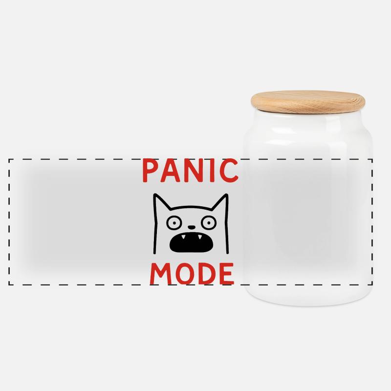 Cat panic mode - Panoramic Cookie Jar with Wooden Lid - white