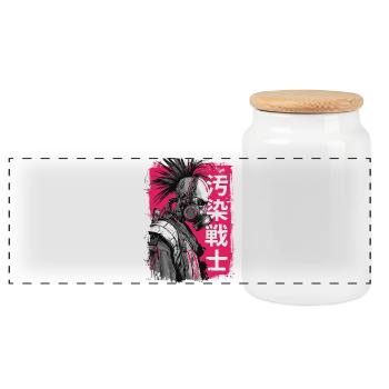 Punk warrior with characters - Panoramic Cookie Jar with Wooden Lid - white - Front