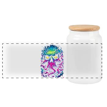 Neon skull in a sea of fog - Panoramic Cookie Jar with Wooden Lid - white - Front