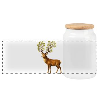 Hirsch mit Baumgeweih – Naturgeist des Waldes - Panorama Keksdose mit Holzdeckel - Weiß - Vorne