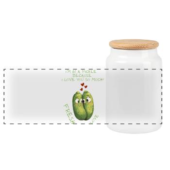 Cucumbers in love – fresh love - Panoramic Cookie Jar with Wooden Lid - white - Front