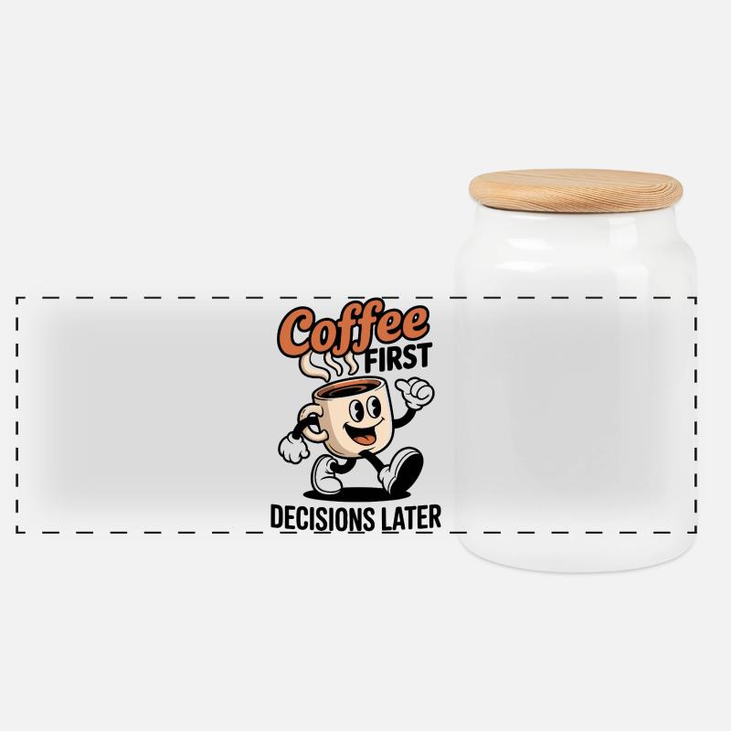Coffee Hero Caricature Mug - Panoramic Cookie Jar with Wooden Lid - white