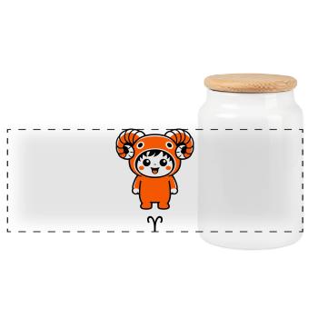 Signe du zodiaque Bélier dans le style kawaii - Boîte à biscuits avec couvercle en bois - blanc - Devant