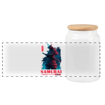 Neon Samurai Spirit - Panoramic Cookie Jar with Wooden Lid - white - Front