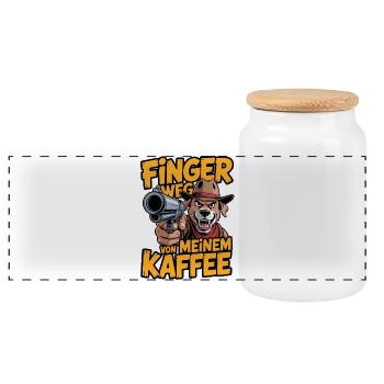 Stay away from my coffee – watchdog - Panoramic Cookie Jar with Wooden Lid - white - Front