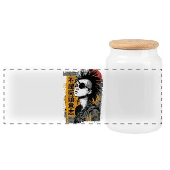 Anime Punk Girl Street Art - Panoramic Cookie Jar with Wooden Lid - white - Front
