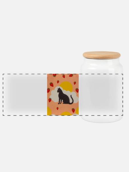 Silhouette einer Wolkenkatze in der Erdbeersonne - Panorama Keksdose mit Holzdeckel - Weiß