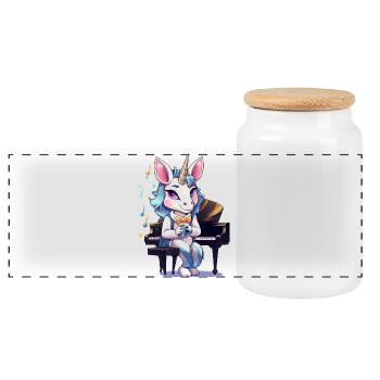 Piano Unicorn Artist Coffee - Panoramic Cookie Jar with Wooden Lid - white - Front