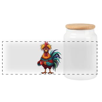 Coq vif avec tasse de café - Boîte à biscuits avec couvercle en bois - blanc - Devant