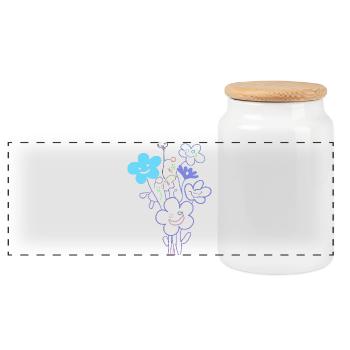 Cheerful flowers with neon lines - Panoramic Cookie Jar with Wooden Lid - white - Front