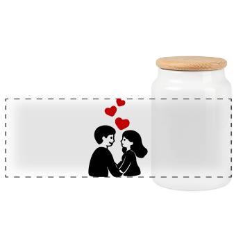 In Love Couple Heart - Panoramic Cookie Jar with Wooden Lid - white - Front