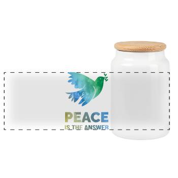 Peace Is The Answer – Watercolor Dove of Peace - Panoramic Cookie Jar with Wooden Lid - white - Front