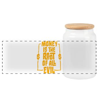 Money Root Evil Capitalism Greed Finance Rich - Panoramic Cookie Jar with Wooden Lid - white - Front