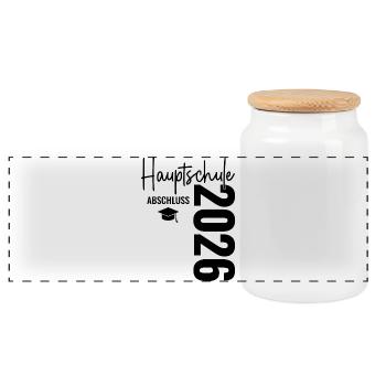 Hauptschulabschluss 2026 - Hauptschule Abschluss  - Panorama Keksdose mit Holzdeckel - Weiß - Vorne