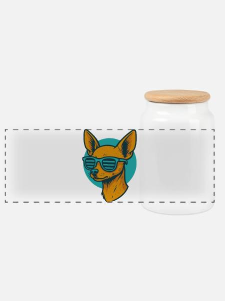 Chihuahua with sunglasses neon - Panoramic Cookie Jar with Wooden Lid - white