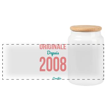 Original since 2008 – 18th birthday - Panoramic Cookie Jar with Wooden Lid - white - Front
