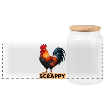 Scrappy Rooster Speranza funny Gaming Community - Panoramic Cookie Jar with Wooden Lid - white - Front