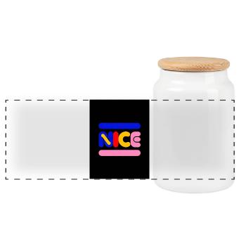 Nice Neon Wordmark Multicolor - Panoramic Cookie Jar with Wooden Lid - white - Front