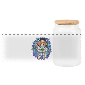 Space Weed Dog - Panoramic Cookie Jar with Wooden Lid - white - Front