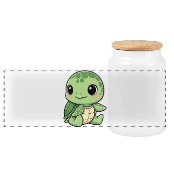 Süße Schildkröte Cartoon Lachen Freude Seerose - Panorama Keksdose mit Holzdeckel - Weiß - Vorne