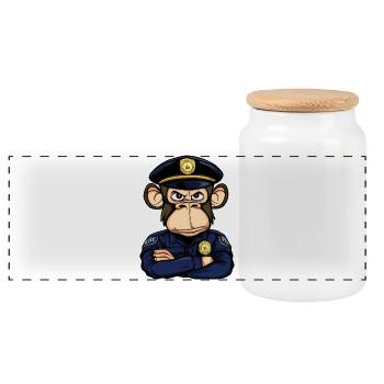 Police monkey - Panoramic Cookie Jar with Wooden Lid - white - Front