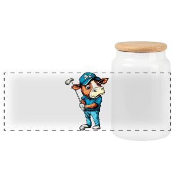 Cow Golf - Panoramic Cookie Jar with Wooden Lid - white - Front