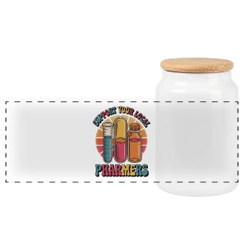 Support local pharmacists - Panoramic Cookie Jar with Wooden Lid - white - Front