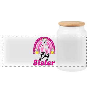 Big Sister Rainbow Unicorn & Little Friends Art - Panoramic Cookie Jar with Wooden Lid - white - Front