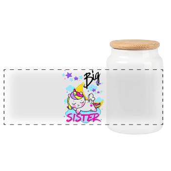 Magical Big Sister Sleeping Unicorn - Panoramic Cookie Jar with Wooden Lid - white - Front