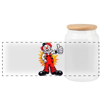 Clown joyeux avec un pouce levé - Boîte à biscuits avec couvercle en bois - blanc - Devant