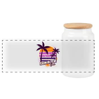 Sunset Palm Trees – Summer Time - Panoramic Cookie Jar with Wooden Lid - white - Front
