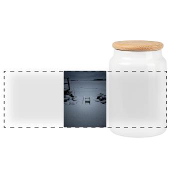 Snowy bridge winter moment - Panoramic Cookie Jar with Wooden Lid - white - Front