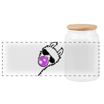 Llama Bubblegum Sunglasses Side Profile Cool Side - Panoramic Cookie Jar with Wooden Lid - white - Front