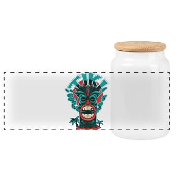 Rauchige Tiki-Maske. - Panorama Keksdose mit Holzdeckel - Weiß - Vorne