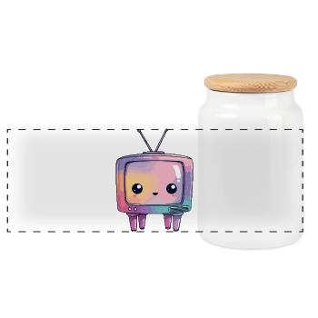 Pastel TV Kawaii Retro - Panoramic Cookie Jar with Wooden Lid - white - Front